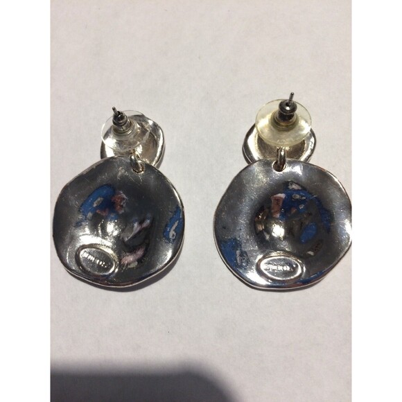 Chico’s  Earrings Circle Disc Dangle Silver Tone - Picture 2 of 4